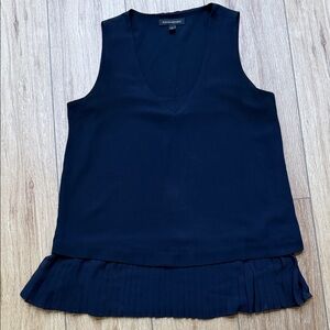 Banana Republic Navy Blue Sleeveless Blouse with Pleated Hem